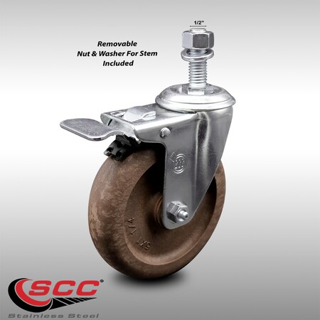 Service Caster 5 Inch SS High Temp Glass Filled Nylon 1/2 Inch Stem Caster with Total Lock Brake SCC-SSTSTTL20S514-GFNSHT-121315